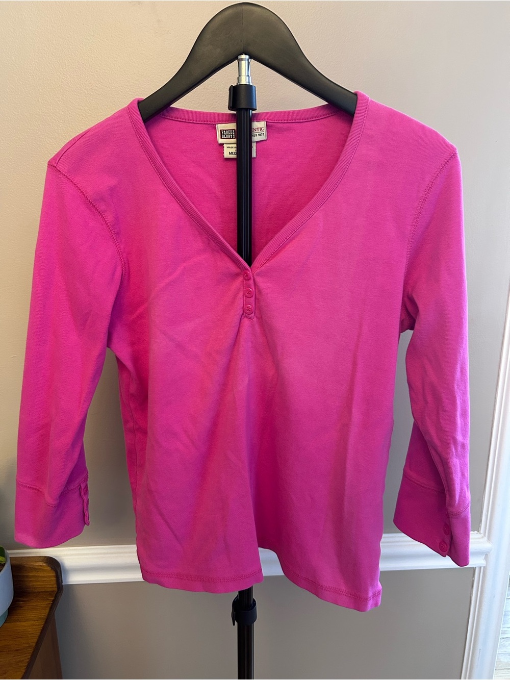 Faded Glory Hot Pink Long Sleeve V-Neck Henley